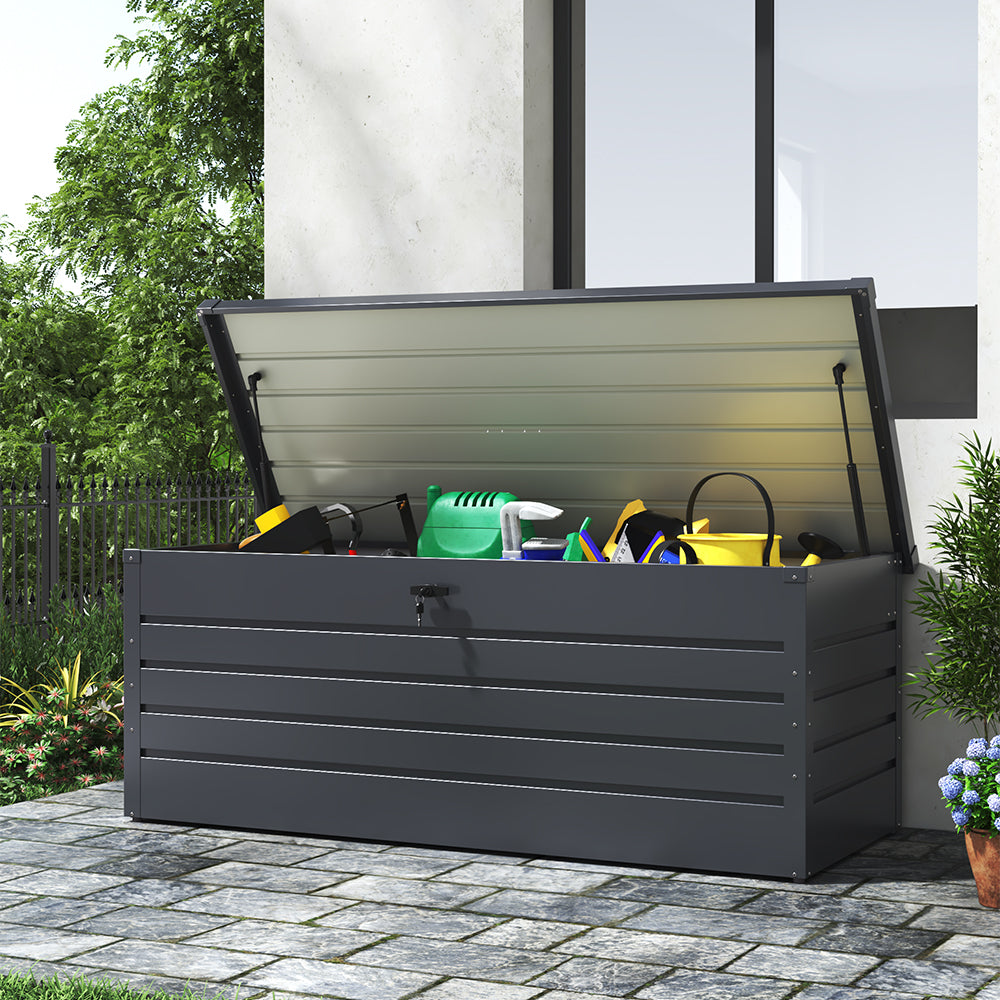 600L Metal Lockable Waterproof Garden Storage Box – Large Capacity Outdoor Tool Chest